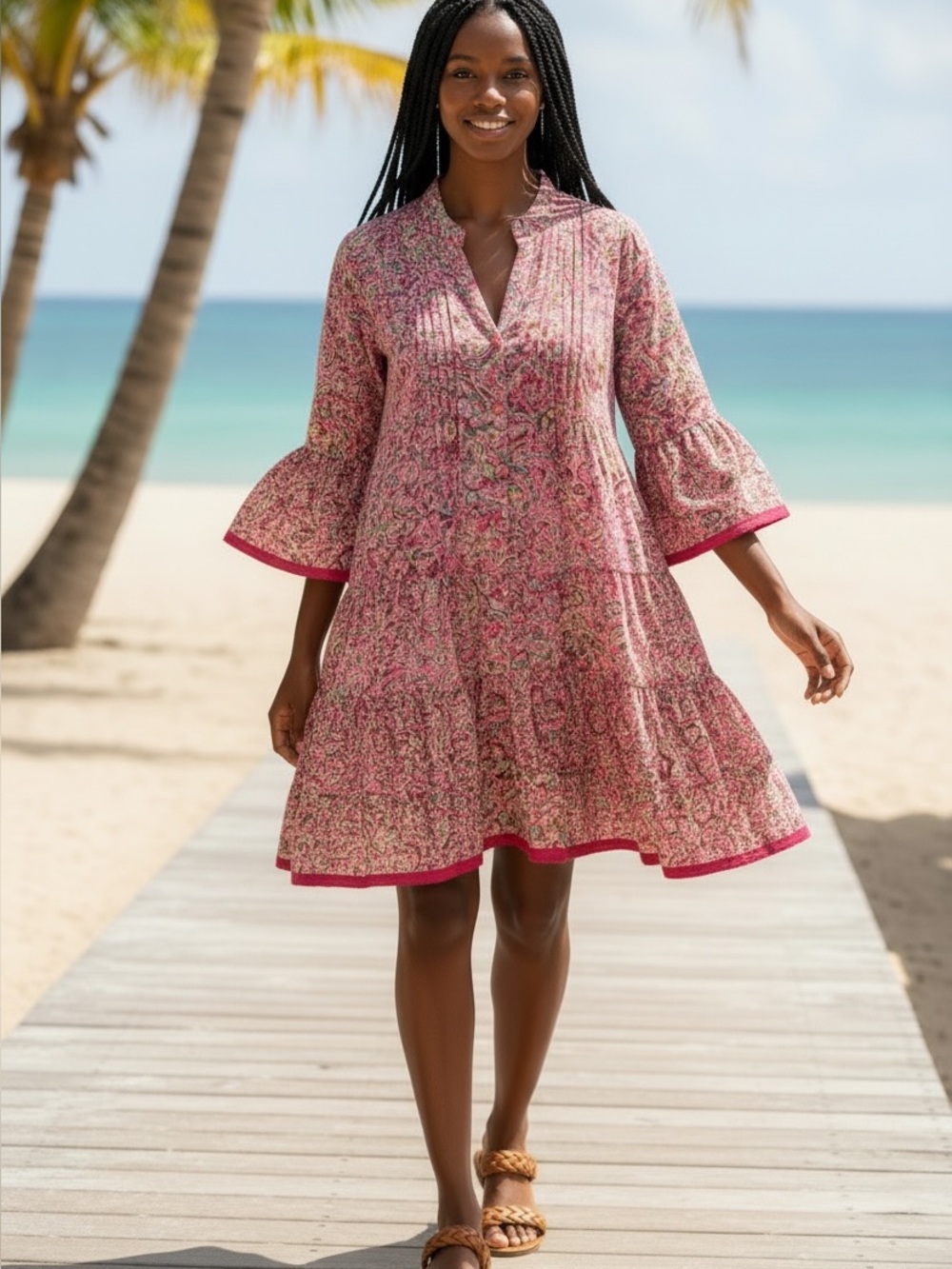 NWT Italian Pink Paisley Tunic/ Dress  3/4 bell sleeve - multiple sizes